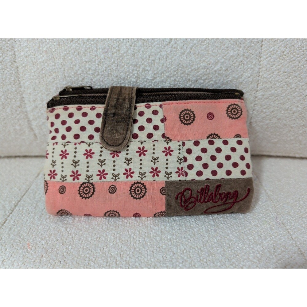 Y2K Billabong Patchwork Canvas Wallet Pink Brown Vintage Girls Womens Floral
